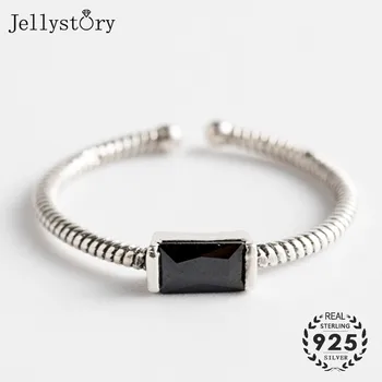 

Jellystory New Silver 925 Jewellery Open Rings for Women Rectangle Shaped Obsidian Gemstones Ring Wedding Party Gifts wholesales