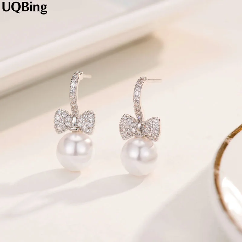 

2019 New Design 925 Sterling Silver Cubic Zirconia Bowknot Earrings Pearl Earrings For Women Free Shipping Brincos