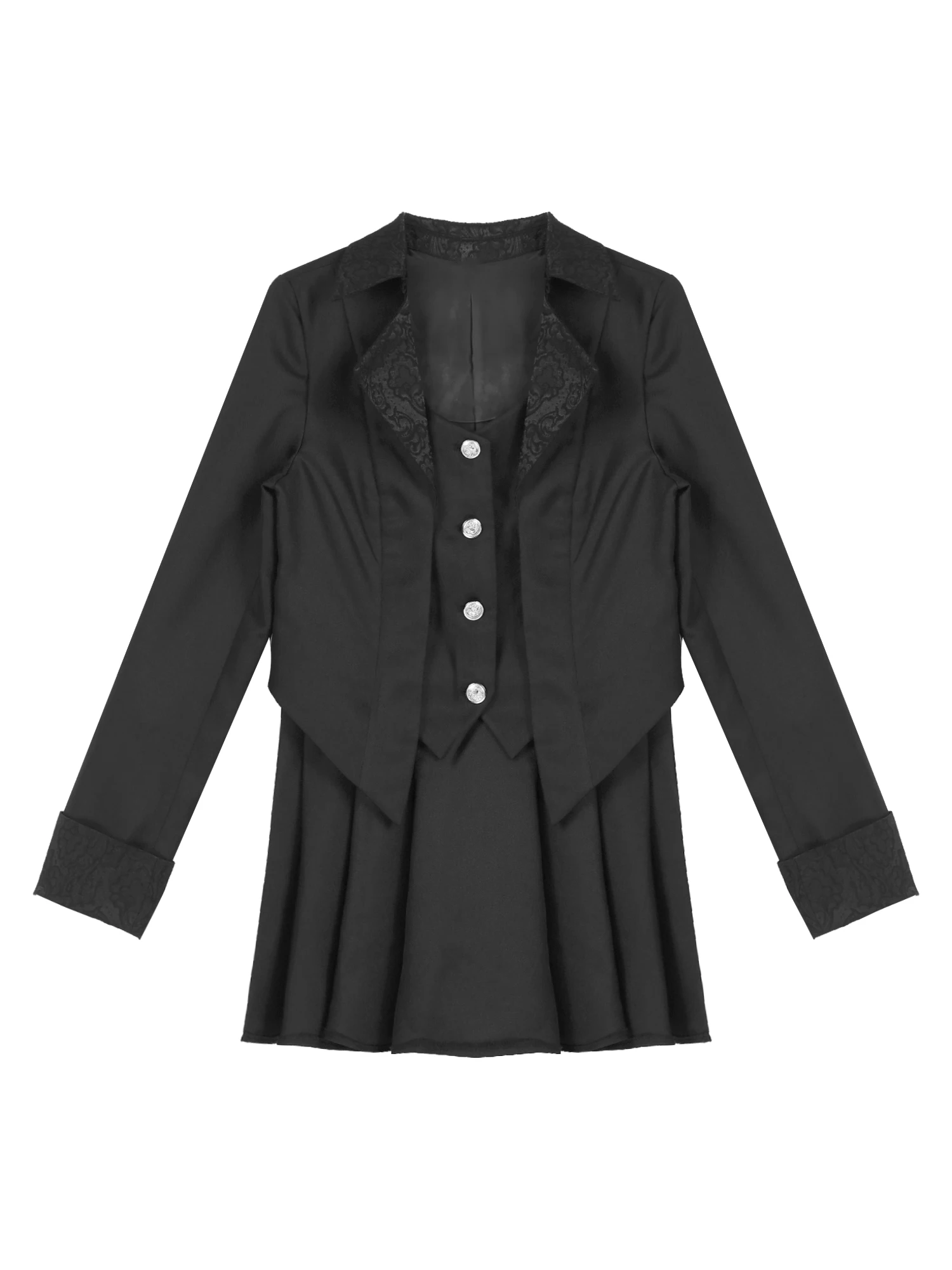 

Women Renaissance Gothic Style Cosplay Performance Costume Lapel Collar Long Sleeves Fake 2 in 1 Vest Pleated Hem Jacket Coat