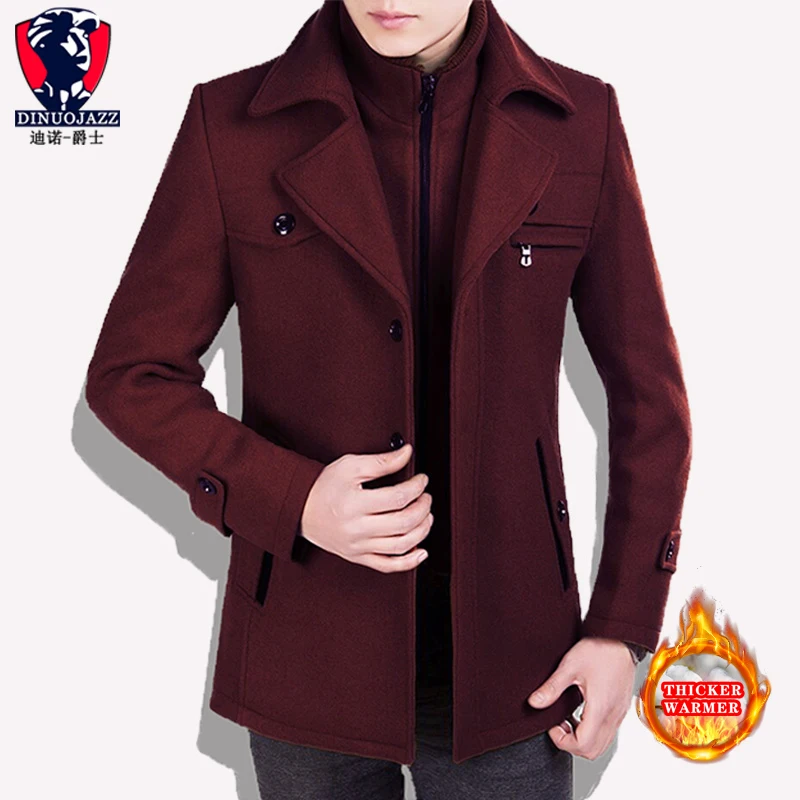 red traverse zipper Новинка, мужское шерстяное пальто, зимнее пальто, мужское кашемировое зимнее утепленное длинное теплое пальто - Цвет: red traverse zipper