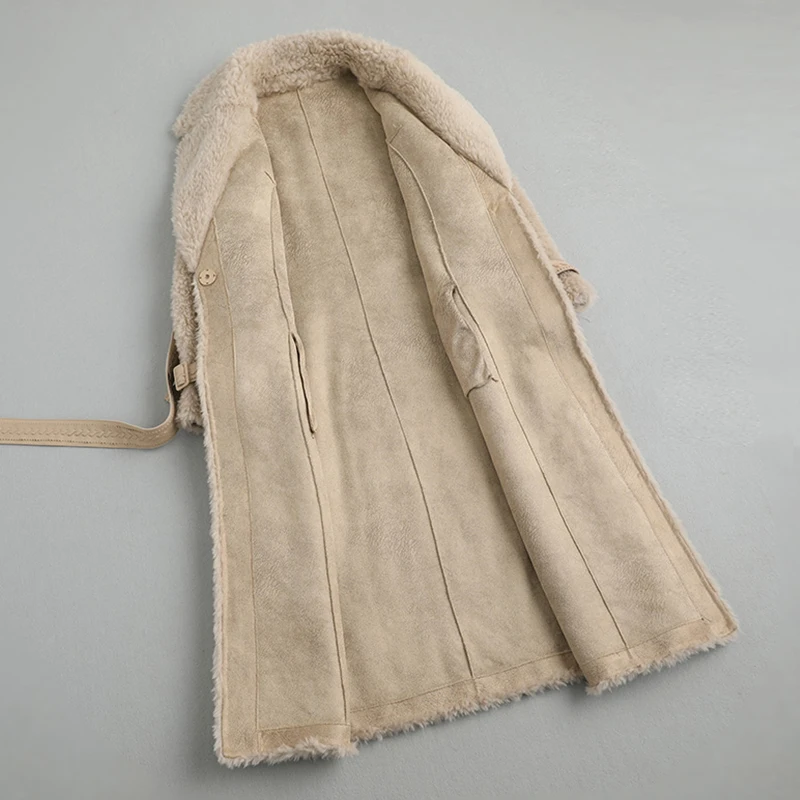 AYUNSUE/женская шуба из овечьей шерсти; шубы; зимняя куртка для женщин; шерстяное пальто с кожаным поясом; корейские длинные куртки; MY