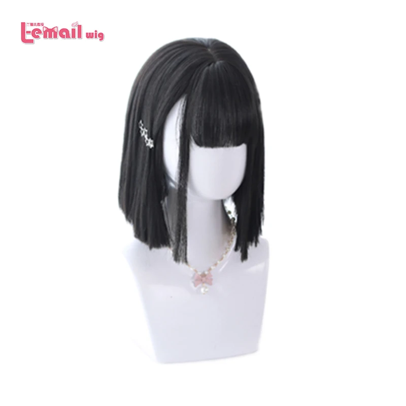L-email wig Short Black Lolita Wigs with Bangs Stright Brown Cosplay 3 Colors Heat Resistant Synthetic Hair Halloween | Шиньоны и