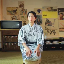 Мужские японские костюмы самурая, кимоно Jinbei, домашняя одежда, свободная хлопковая традиционная юката, пижамы, ночная рубашка, халат FF2337