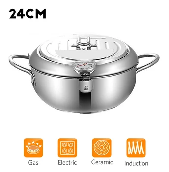 

Japanese Style Deep Frying Pot Thermometer Tempura Fryer Pan Temperature Control Fried Chicken Pot Cooking Tools Kitchen Utensil