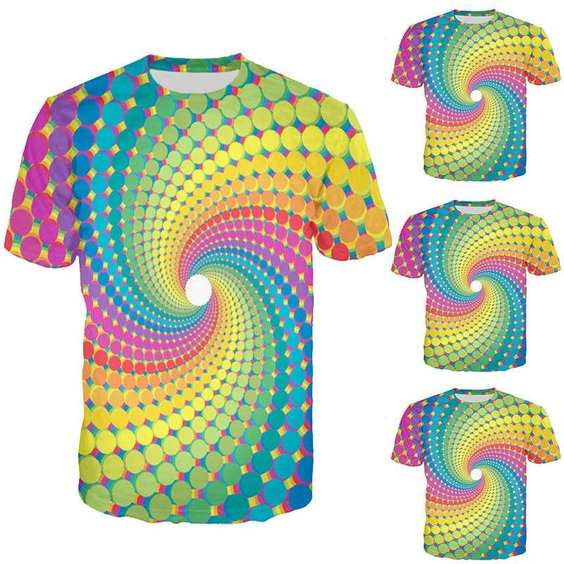 Мужская 3D Psychedelic Swirl Печать рубашка Топ с круглым вырезом футболка с коротким рукавом