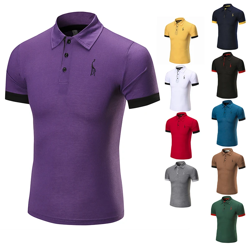 Мужская летняя рубашка поло для отдыха, хлопок, мужская рубашка с вышивкой оленя, короткий рукав, Повседневная рубашка, мужские топы, рубашка поло для мужчин