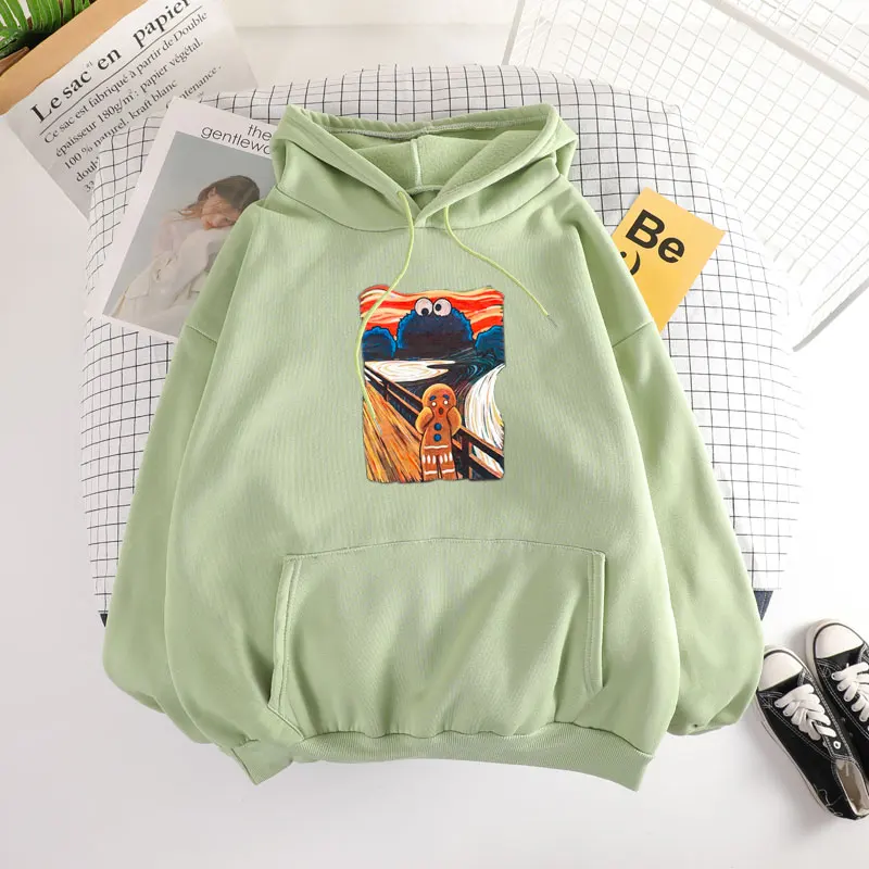 Green Shellsuning мультфильм печатных Kawaii толстовки для женщин карман Твердые Теплые Harajuku Толстовка Зеленый Черный Розовый оверсайз Ins с капюшоном Топ - Цвет: Green