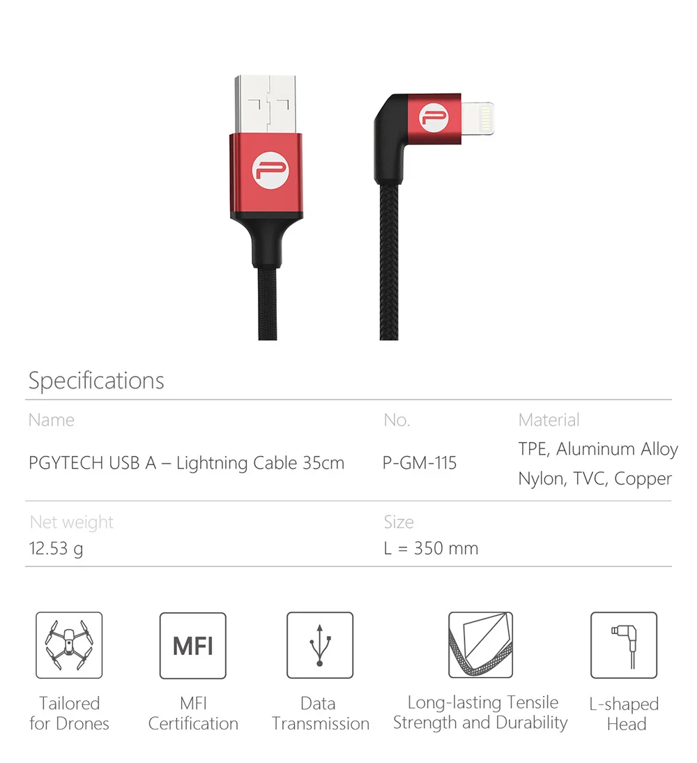PGYTECH 35 см USB A-Lighting/type-C кабель для передачи данных для DJI Osmo Action Osmo Pocket Mavic 2 Pro Zoom Done Phone Подключение провода - Цвет: USB A - Lightning