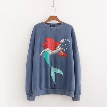 

Vintage women's sweatshirt O neck cartoon printed fleece hoodies casual women pullovers chic female Jumper Sweatshirts tops
