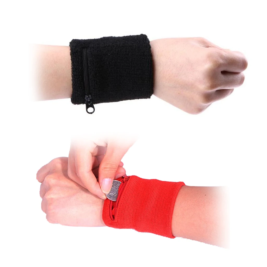 2 Pack Sports Sweatband Wrist Wallet with Zipper for Men& Women- for Football, Basketball, Running, Jogging, Athletic Sports