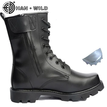 

Steel Toe Military Leather Boots Men Combat Boots with Nature Woollen Man Army Shoes Riding Hunting Boots Desert Botas Hombre