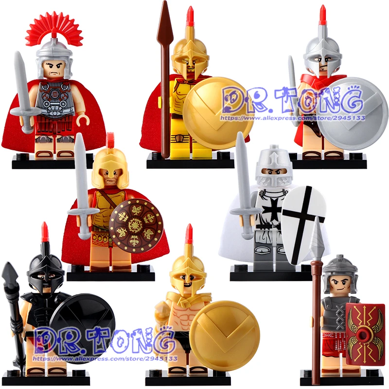 

50pcs Building Block Crusader Hero of Sparta With Plastic Cape Medieval Model Bricks Figures Toys For Kids X0164