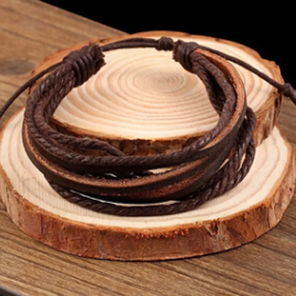 Hot 100% Hand-woven Fashion Jewelry Leather Braided Rope Wristband  Wrap Multilayer Men Bracelets & Bangles For Women