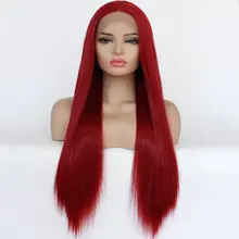 Красный длинный шелковистый Strtaight синтетический 13*3 дюймов парики на кружеве средний пробор жаростойкое волокно натуральный для женщин девушек