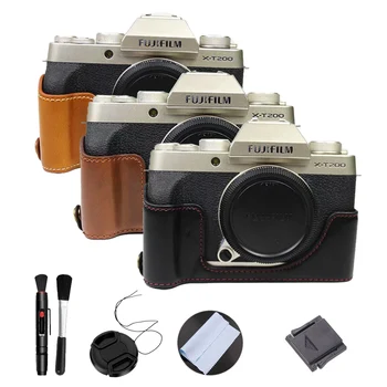 

PU Leather XT200 Camera Case Half Body For Fujifilm XT200 Cap Pen Hot Shoe Cleaning brush Cloth 52mm Lens cap For Fujilim XT200