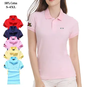 

High quality 100% Cotton Summer Womens polos shirts casual short sleeve ladies polos shirts fashion fit slim female tops S-4XL
