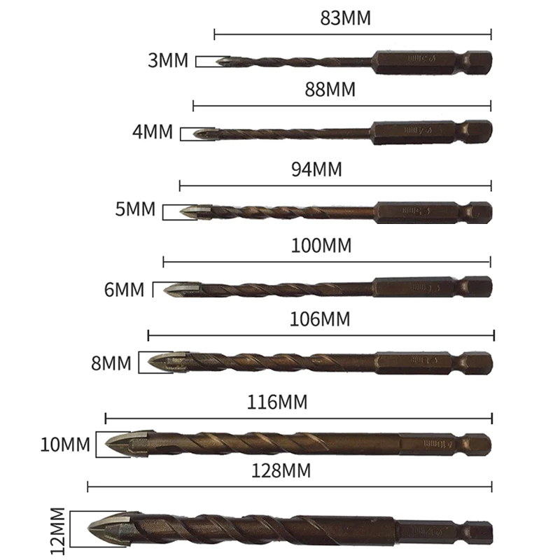

1/5/7Pcs/set 3/4/5/6/8/10/12 MM Cross Hex Tile Bits Glass Ceramic Concrete Hole Opener Kit Hard Alloy Triangle Drill