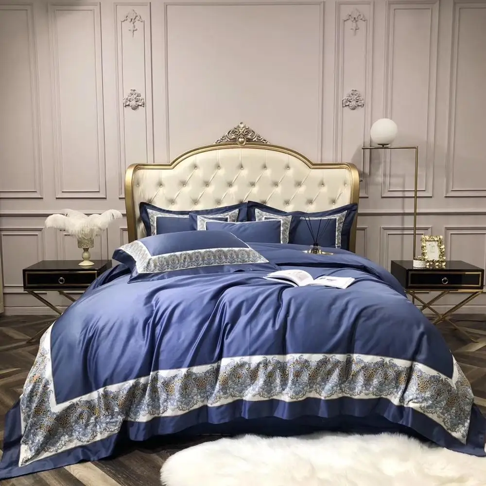 Высокое качество французский итальянский дизайн желтый рококо печать 4 шт. King queen размер одеяла Белый Синий Золотой Свадебные Роскошные комплекты постельного белья - Цвет: Violet