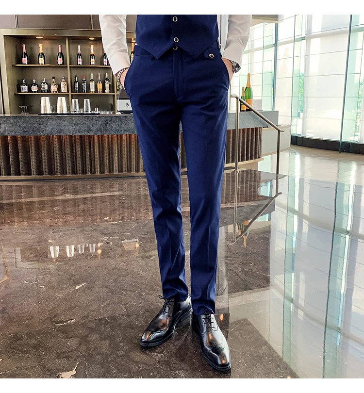 Сплошной цвет slim fit мужской костюм из 3 предметов свадебное платье мужской повседневный деловой пиджак Свадебный Выпускной костюм жениха одежда смокинг