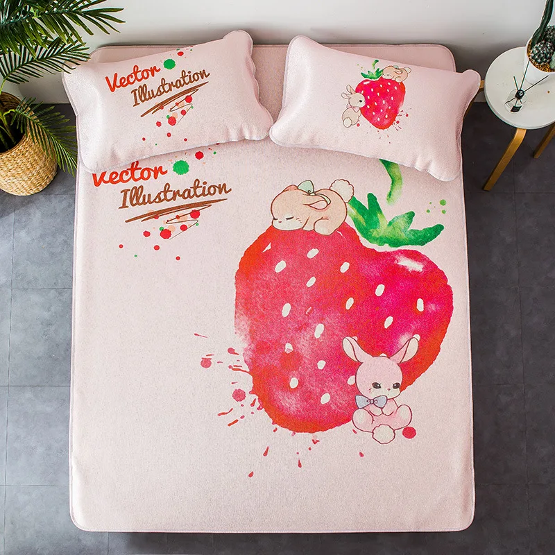 

Child Bedding Set Large Version Cartoon Printed Ice Silk Mat Single Double People Cool Mat Three-piece Foldable Cool Breathable