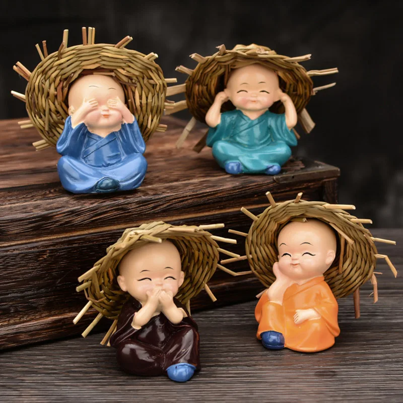 4Pcs Little Monk Cute Decoration Ornament Portable Gift For Car Interior Home Room VS998 - Название цвета: Синий