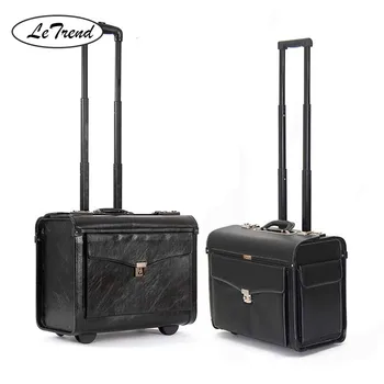 

LeTrend 16 inch PU Leather Rolling Luggage Spinner Men Business Suitcase Wheels Carry on Trolley pilot Travel Bags laptop bag