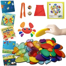Montessori Rainbow przezroczyste kamyki Jenga zabawki edukacyjne plastikowe przezroczyste tęczowe kamyki układanie gry zabawki edukacyjne tanie tanio Monster Carnival Chiny certyfikat (3C) CN (pochodzenie) 25-36m 4-6y Zwierzęta i Natura TTF00700