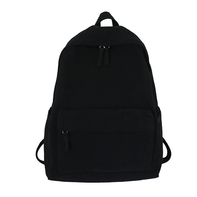 Solid Black Backpack Neutral Minimalist Style Unisex Leisure Or