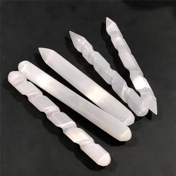 14-15CM Natural Clear Gypsum Selenite Crystal Wand Massage Stick Energy Stone Gemstone Wicca Decor Point Gift From Moroccan 3