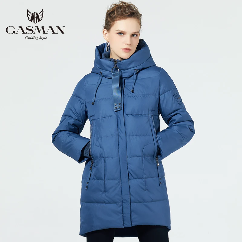 GASMAN на зиму пуховик женщин зимняя женская куртка средней длины Женская Толстая теплая пуховая парка с капюшоном ветрозащитное пальто женская одежда зима - Цвет: 439 lake blue