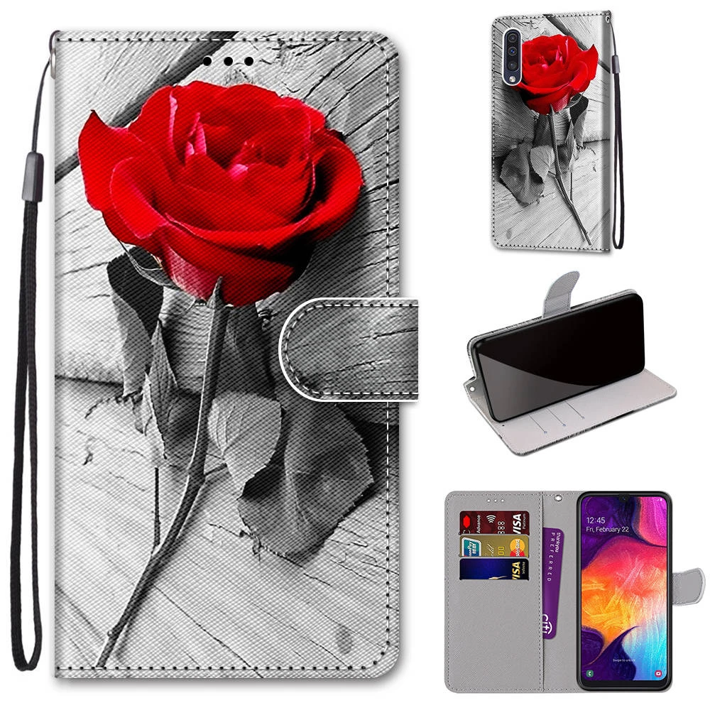 Painted Leather Flip Phone Case For Samsung A10 A20 A20S A20E A30 A30S A40 A50 A50S A70 A70S Wallet Card Holder Stand Book Cover 5