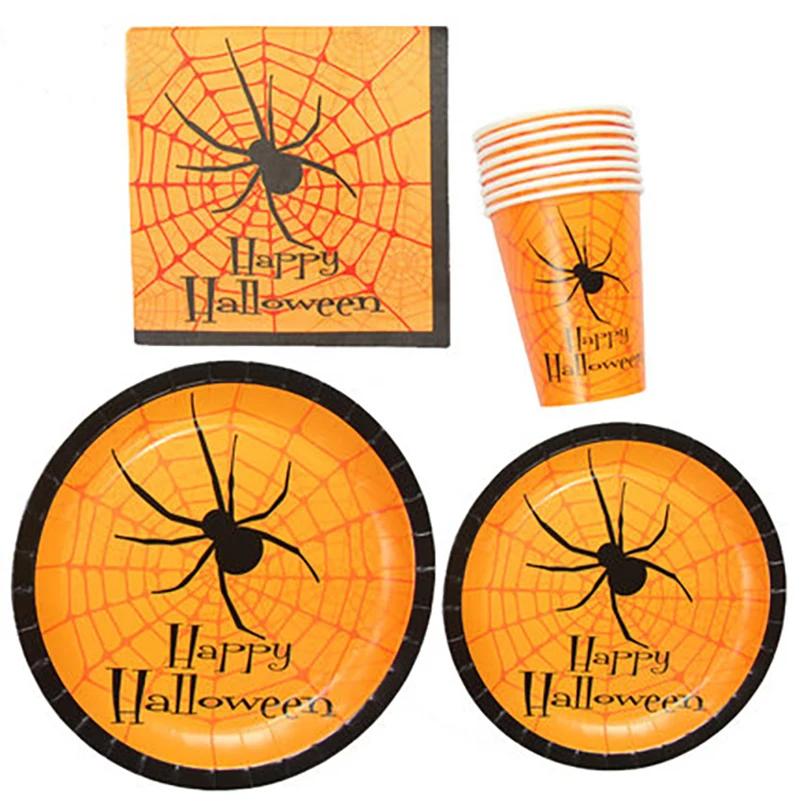 

Spider Halloween Disposable Tableware Sets Cartoon Halloween Disposable Plates/Cups/Napkins Halloween Decor Supplies