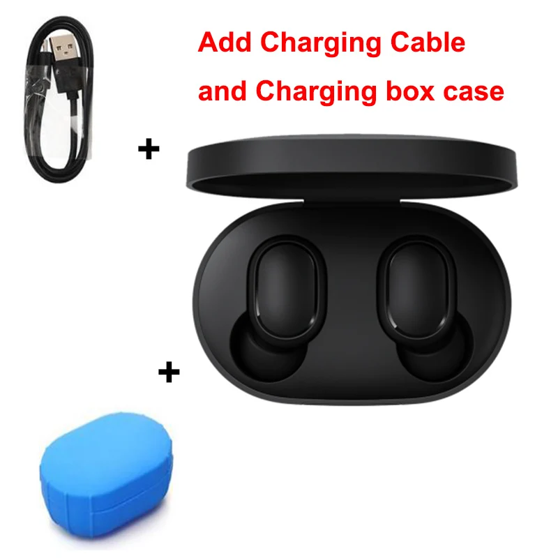add cable Blue case Xiao mi redmi AirDots bluetooth наушники TWS новейшая гарнитура наушники Handsfree smart AI управление mi jia mi наушники для redmi phone - Цвет: add cable Blue case