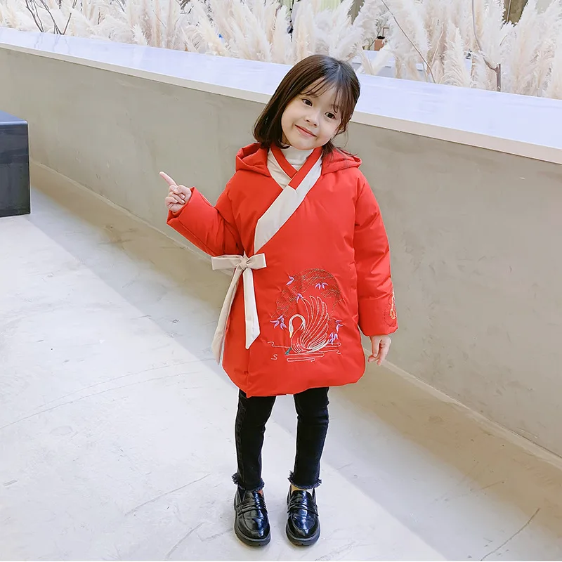 

CYSINCOS Girls Down Coat Kid Winter Baby Girl New Parkas Embroidery Hooded Jacket Slim Snowing Warm Thick Coat Children Outwear