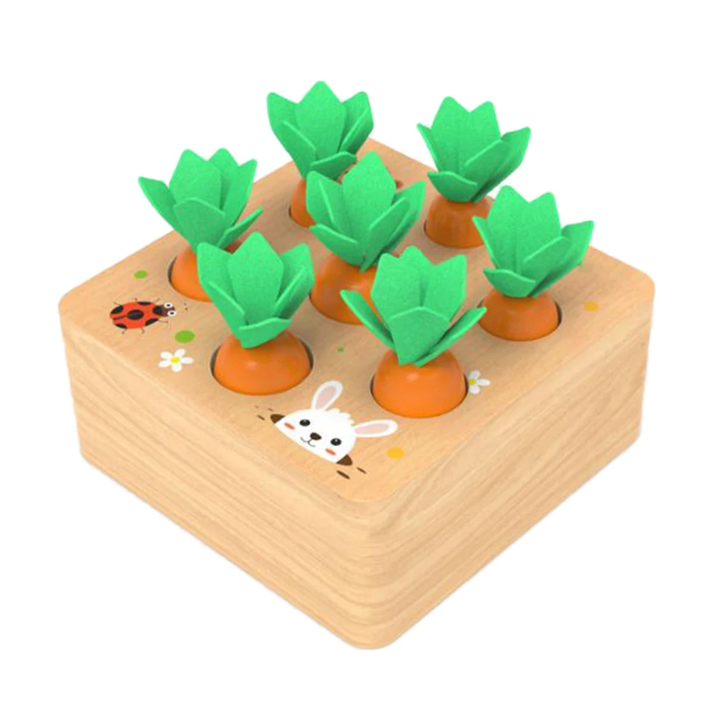 Wooden Shape Size Sorting Toy for Kids Babies Carrots Stacking Board Develop Fine Motor Skills & Logic
