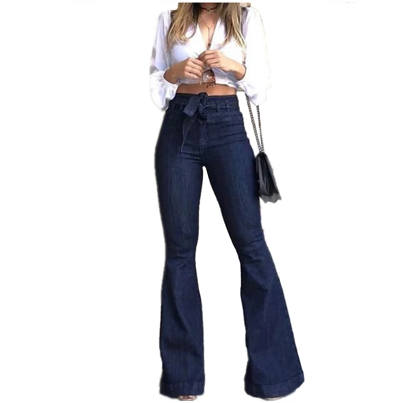 South American High-waisted Micro Elastic-Lace-up Bell-bottom Pants Wide Leg Pants Jeans