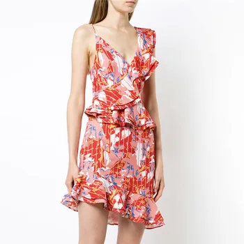 

Pink dress one shoulder deep v sexy high waist sling cocktail club party night Ruffle Casual elegant beach dress summer