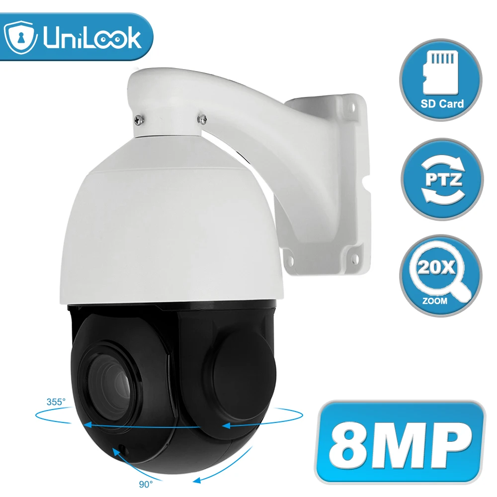 

UniLook 4K 8MP PTZ IP Camera 20X Zoom One way Audio Outdoor CCTV Security PTZ Camera IR 80m ONVIF H.265 P2P View