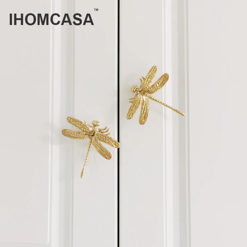 

IHOMCASA Dragonfly/Butterfly Shape Brass Knobs Furniture Cupboard Pulls Dresser Wardrobe Drawer Kitchen Cabinet Handles Hardware