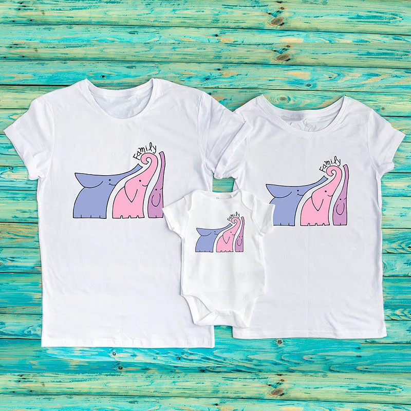 Elephant T-shirts Daddy Shirt Mommy Baby Bodysuit Funny Family | Мать и ребенок