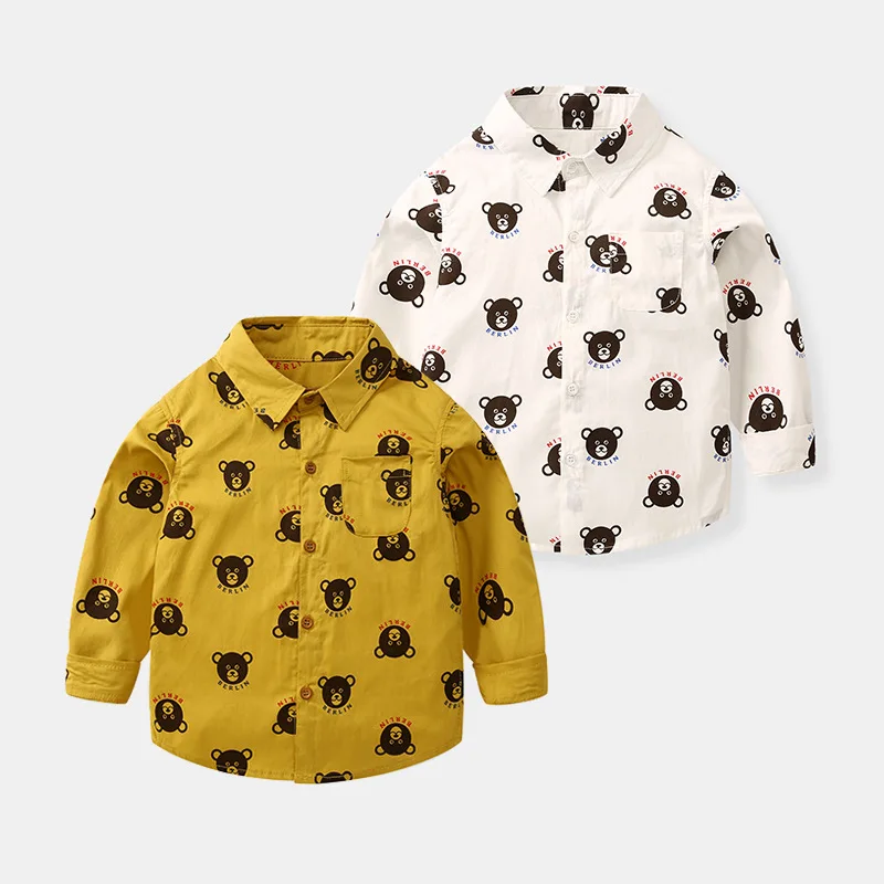 

Male Baby Shirt 2020 Spring And Autumn New Style Korean-style Fold-down Collar Cartoon Bear Head Children Long-sleeve Blouse