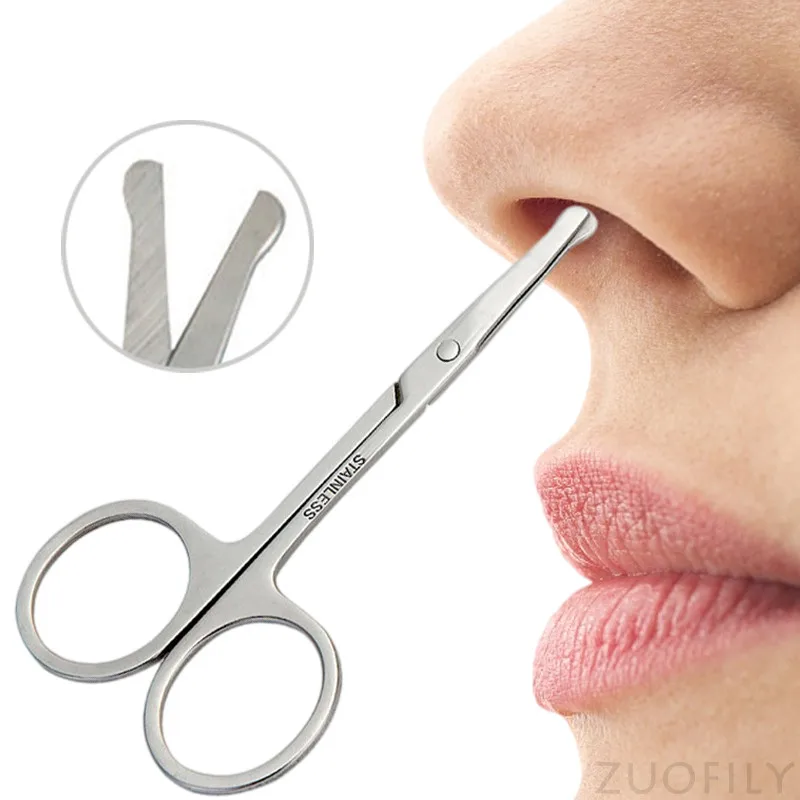 Nose hair scissors eyebrow scissors stainless steel scissors facial hair scissors hair scissors beauty scissors Stainless steel portable round head curved mustache nose ear hair remover Scissor trimmer Safety eyebrow beauty scissors 1pc