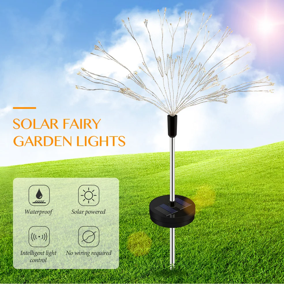 LED Solar light 120leds Solar Powered Outdoor Garden Grass Fireworks Lamp Eight Function Modes Dandelion Lawn lights Waterproof