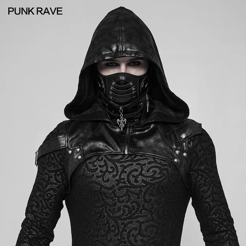 

PUNK RAVE Gothic Men Stage Performance Hat Punk Rock Unisex Party Cospaly Black Leather Head Accessries