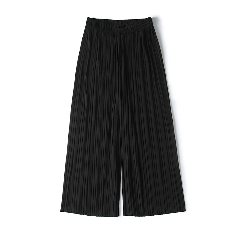 

Women Wide Leg Pant Solid Color Pant Female High Waist Pleated Thin Chiffon Plus Size Casual Ladies Culottes Trousers