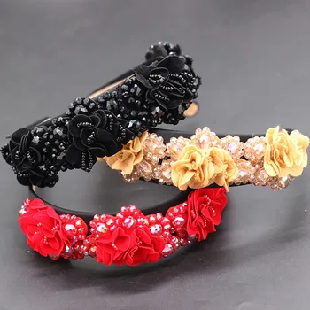 

Fashion versatile headband crystal luxury fabric flower show headband dance party wild multi-color personality headband 732