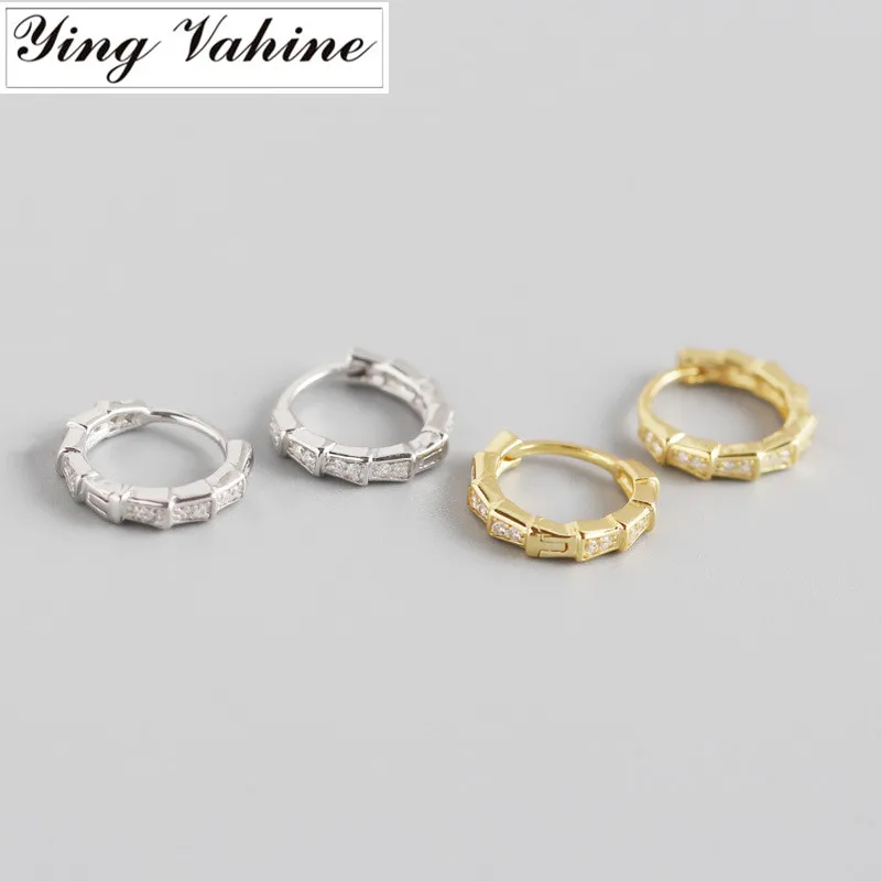 ying Vahine 100% 925 Sterling Silver Small Zircons Geometric Round Hoop Earrings for Women | Украшения и аксессуары