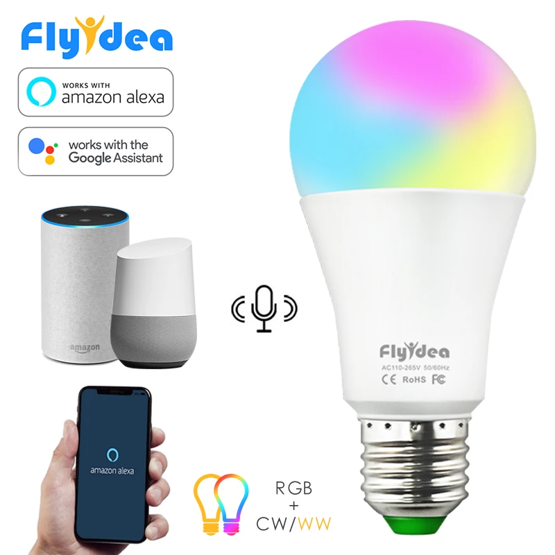 

100W equivalent E27 Smart LED Bulb Color Changing Lamp WiFi Voice Control RGBW Light Compatible Alexa and Google Assistant