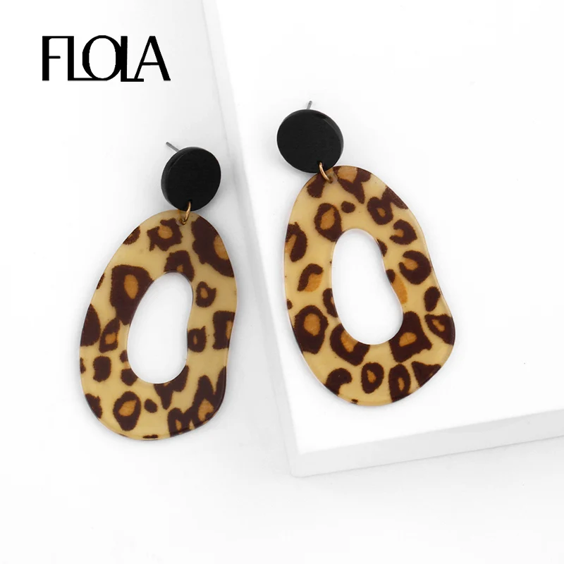 

FLOLA 2019 Leopard Geometric Earrings for Woman Acrylic Animal Print Drop Earrings Vintage Big Oorbellen Pendientes Za ersn92