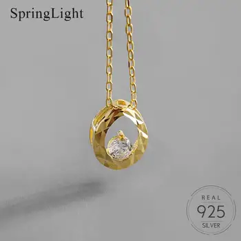 

Springlight New 18K Gold Teardrop Shaped Zircon Necklace for Women 925 Pure Silver Geometric Temperament Necklace Fine Jewelry
